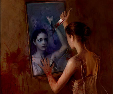 Alien kasvot peilissä