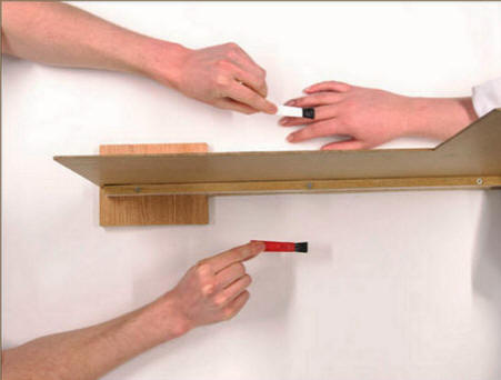 Tutkija silittää siveltimellä todelliset ja näkymättömät kädet näytön eri puolille. (Teoksen tekijöiden kuva.)