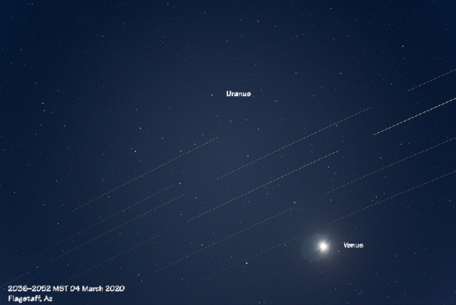 Esimerkki siitä, kuinka Starlink-satelliitit pilaavat astrofotografiaa.