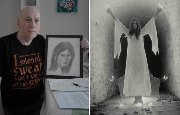 Haamu kirjoittaa kirjoja brittiläisen sairaanhoitajan kädellä