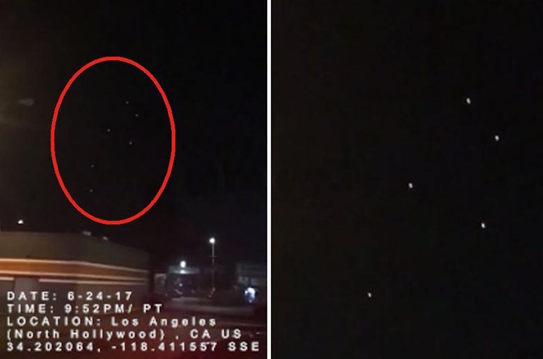 Kuusi kirkasta UFOa kiertää yötaivaalla