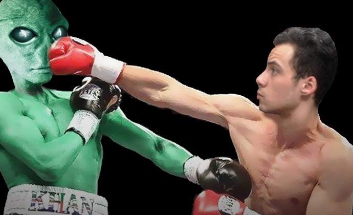 Satelliittikuva kuvaa kuinka ihminen taistelee ulkomaalaista vastaan