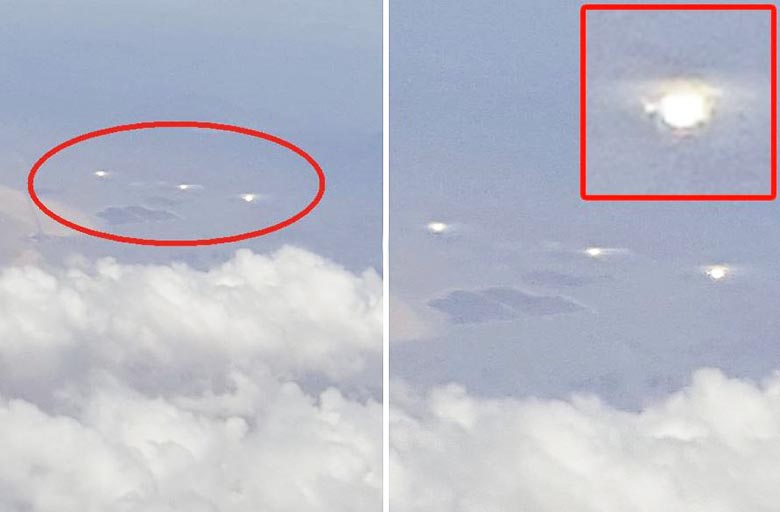 Lentokoneiden matkustajien näkemät kolme valoisaa UFO: ta